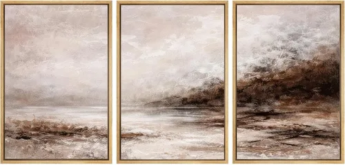 Vista 27 de SIGNWIN Lienzo enmarcado para pared, juego de arte de acuarela pastel, paisaje marrón, naturaleza, naturaleza salvaje, ilustraciones modernas, arte