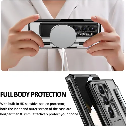 Vista 7 de Funda diseñada para Samsung Galaxy Z Fold 5 con soporte para S Pen y S Pen, soporte portátil y protector de pantalla frontal transparente Fold 5