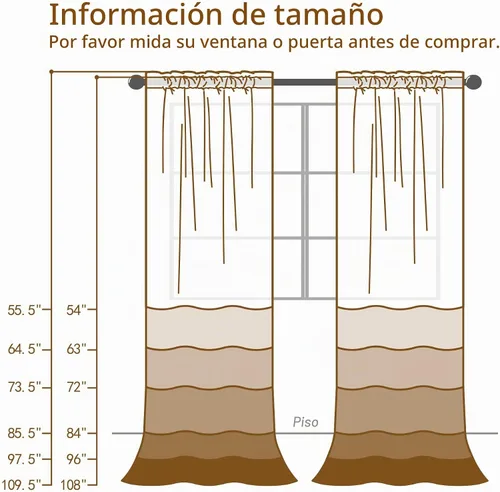 Vista 9 de Cortinas transparentes naturales de 96 pulgadas de largo