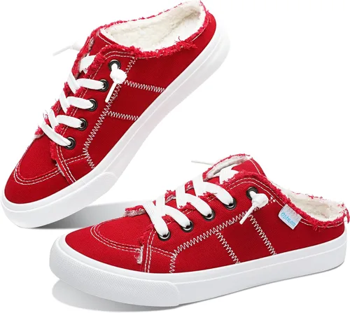 Vista 37 de Obtaom Sandalias de lona para mujer con espuma viscoelástica Clipper, tenis de moda, cómodas, fáciles de poner, sandalias sin tacón para mujer Beige