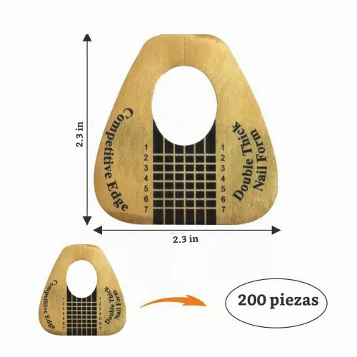 Vista 3 de VNC 200 Piezas Pegatinas de Formas para Uñas Acrílicas, Formas de Extensión de Arte de Uñas Gruesas Color Dorado Puntas de Extensión de Uñas