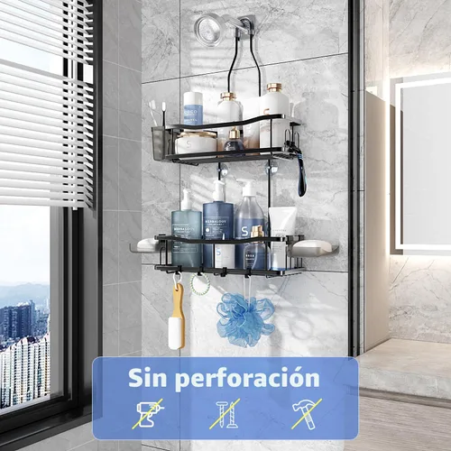 Vista 2 de Aitatty Organizador de baño colgante para ducha: estantes de ducha inoxidables sobre el cabezal de ducha, sin taladrar en el interior, estantes