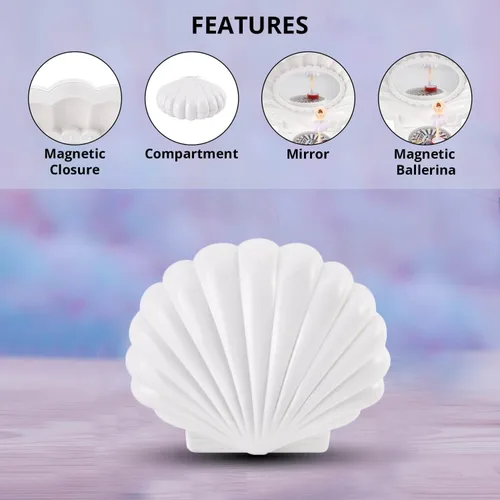 Vista 3 de Shop LC - Joyero musical con forma de concha blanca para guardar recuerdos y recuerdos