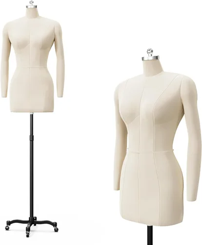 Vista 8 de Bonnlo Maniquí de costura femenino, talla 6, forma de vestido profesional para exhibición y diseño de sastre, torso ajustable en altura con base