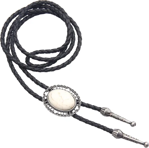 Vista 110 de Jeilwiy Corbata de bolo para hombre, corbata de vaquero occidental, collar de corbata de bolo dorado, corbata de cuero, corbata de Halloween