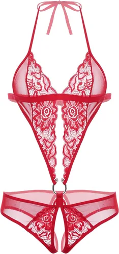 Vista 46 de Avidlove - Body de encaje para mujer con escote en V profundo, camisón Teddy. Babydoll de una pieza con cordones Azul bebé