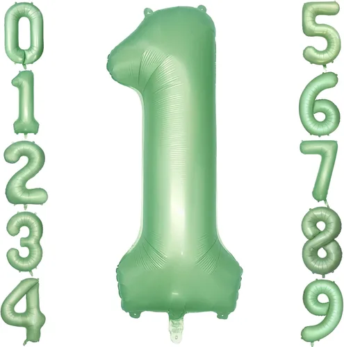 Vista 10 de Globos verdes del número 0 de 40 pulgadas, decoración de fiesta verde mate, globo grande de cumpleaños retro verde oliva para decoración de fiesta