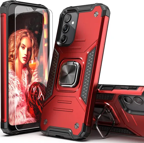 Vista 10 de Funda para Galaxy A15 con protector de pantalla negro para hombres y niños, cubierta híbrida de prueba de caídas con soporte para tarjeta de montaje