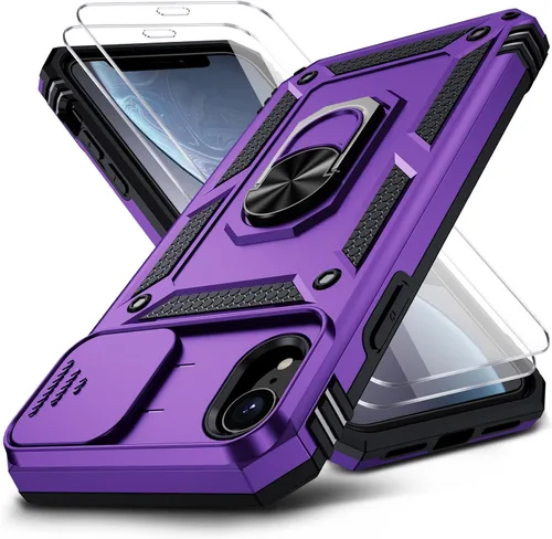 Vista 11 de Funda para iPhone XR, Funda para Teléfono iPhone XR con 2X Protectores de Pantalla HD + Cubierta Deslizante para Cámara, [Grado Militar] Funda