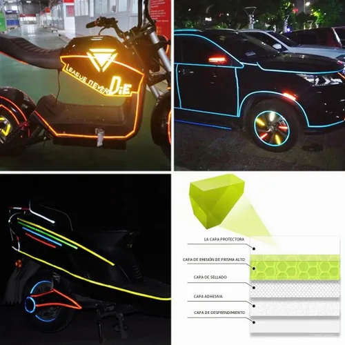 Vista 7 de 8 rollos de cinta reflectante de alta visibilidad de 8 colores, calcomanías de seguridad autoadhesivas impermeables para visibilidad nocturna al