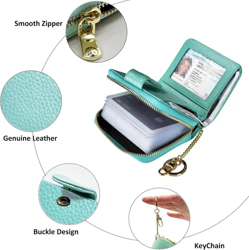 Vista 3 de Beurlike Cartera de tarjeta de crédito RFID para mujer, estuche organizador de cuero para mujer, pequeño titular de la tarjeta de seguridad