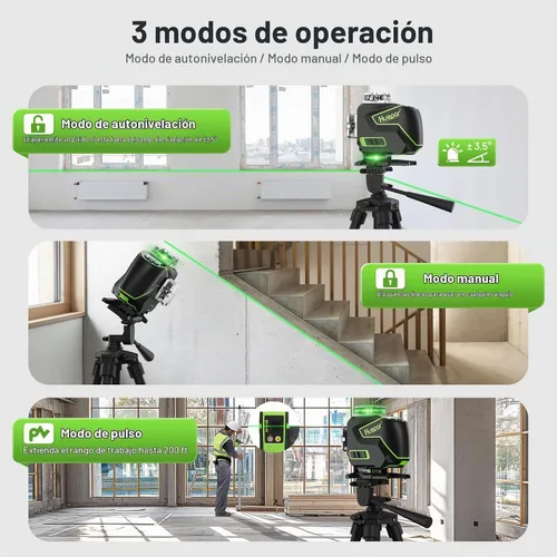 Vista 5 de Huepar Nivel láser S04CG 4D 360 autonivelante con poste de nivel láser profesional de 12 pies/3,7 M