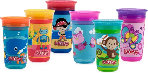 Vista 7 de Nuby 360 Degree Easy Sip 3D Grip Wonder Cup con funda de silicona impresa, morado, mariposa, 10 onzas