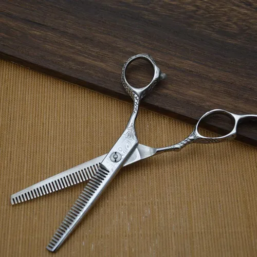 Vista 9 de Tijeras de corte de pelo de acero de dos lados para adelgazar los dientes de corte de peluquería peluquería peluquería salón de afeitar