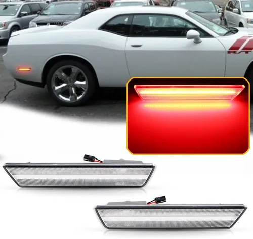 Vista 2 de Juego de 2 lámparas de repuesto para luces de marcador lateral de parachoques trasero rojo con lente transparente para Dodge Challenger 2008-2014