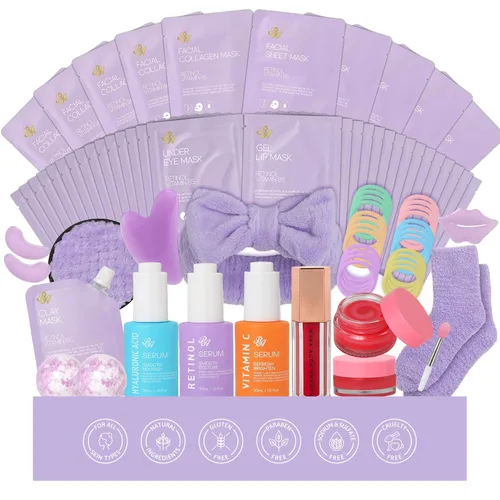 Vista 10 de 55 piezas de regalos de Navidad para mujeres y hombres, paquete de máscaras faciales de carbón, juego de cuidado de la piel, máscara de colágeno