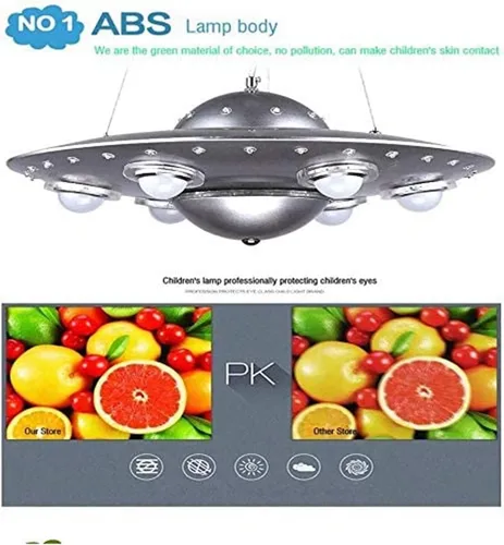 Vista 6 de Lámpara de techo moderna Lámpara colgante de techo dormitorio de los niños Lámpara de techo habitación niño niña creativo Alien UFO Flying Saucer