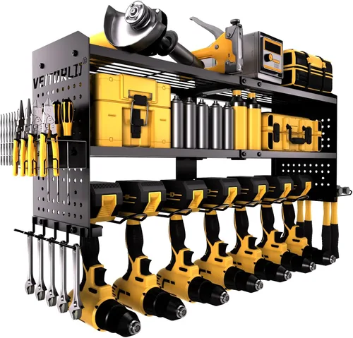Vista 10 de Organizador de herramientas eléctricas con estación de carga, estante modular de montaje en pared resistente para garaje y organización