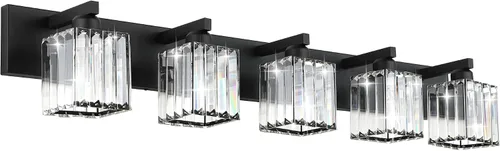 Vista 16 de Aipsun Accesorios de iluminación de tocador de baño, luces de tocador de cristal para baño, 2 luces, accesorios de iluminación de pared de acero
