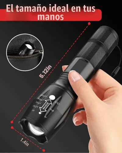 Vista 6 de 2 linternas LED de alto lúmenes, linterna pequeña, impermeable, luz de flash de enfoque ajustable para exteriores, emergencia, accesorios tácticos