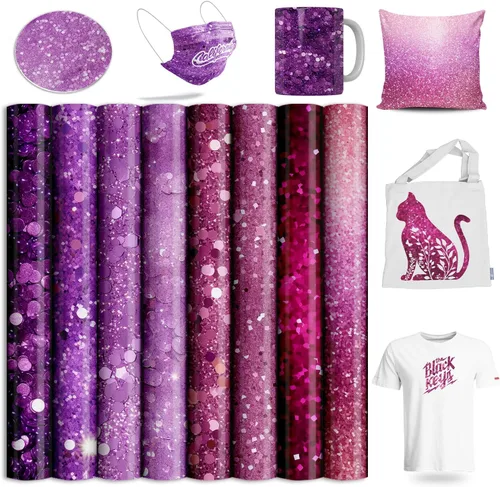 Vista 25 de Hojas de transferencia con purpurina para productos en blanco de sublimación: taza, vaso, camiseta, bolsa tote, 12 hojas de 12x12 pulgadas