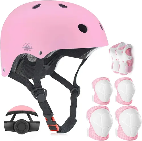 Vista 18 de Casco ajustable para niños con rodilleras, coderas y muñequeras - Cascos de bicicleta para niños pequeños de 3-5, 5-8, 8-14 años - Perfecto