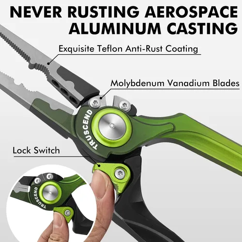 Vista 4 de TRUSCEND Alicates de Pesca Bloqueables Prácticos con Mango Ergonómico Innovador, Herramienta de Pesca Recubierta de Teflón Resistente a la Corrosión