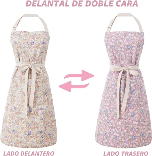 Vista 3 de Aoomzoon Delantales de cocina para mujer con 2 bolsillos, delantal ajustable vintage de doble cara para jardinería, cocina, arte, pintura