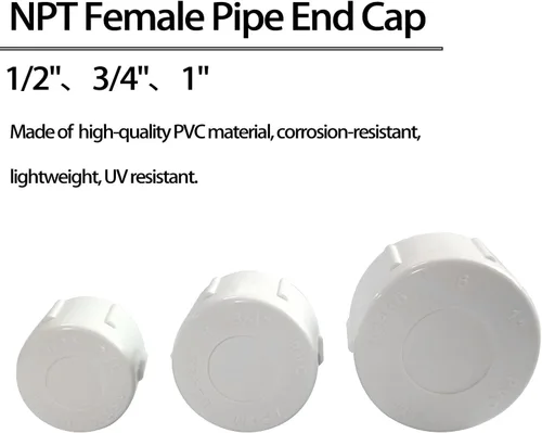 Vista 5 de Adaptador de tubo de PVC de 1/2 pulgada con tapón de rosca hembra, adaptador de tubo de acoplamiento, rosca NPT para tubería de alcantarillado