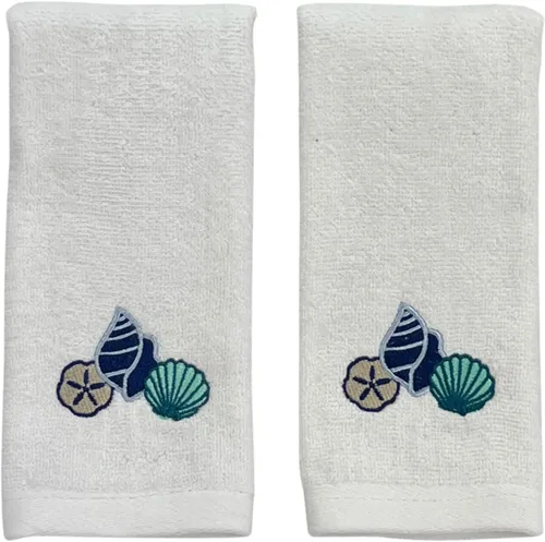 Vista 22 de Serafina Home Toallas de baño suaves y absorbentes para huéspedes: ancla azul náutica con diseño costero de cuerda gris plateada, 2 piezas de 12 "x