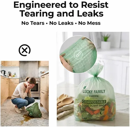 Vista 5 de Bolsas de basura compostables para contenedores de compost de cocina, bolsas de compost pequeñas de 1.3 galones para contenedor de encimera, bolsas