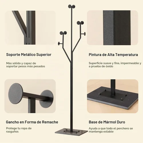 Vista 3 de JIAYUEJU Perchero independiente Perchero árbol para entrada dormitorio En forma de árbol, fácil montaje, ahorra espacio, resistente, marco