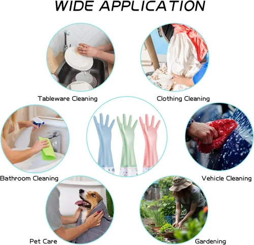 Vista 6 de XJMWXHFC 3 piezas de guantes reutilizables para lavar platos, guantes impermeables de manga larga antideslizantes para el hogar con forro de algodón