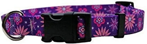 Vista 12 de Amarillo diseño de perro Martingale Collar, Grande, Marrón Flores rosa y verde azulado