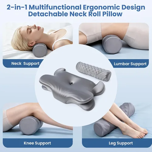 Vista 4 de Almohada cervical para aliviar el dolor de cuello, almohada ortopédica 2 en 1 para dormir, almohada ergonómica de espuma viscoelástica de contorno