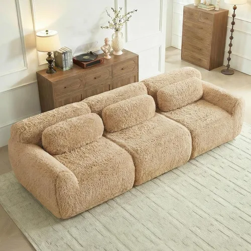 Vista 20 de Sofás de nube sin hueso de 80.4 pulgadas, tela de felpa suave y esponjosa, sofá cama modular con 2 otomanas, sofás de dos plazas de chocolate,
