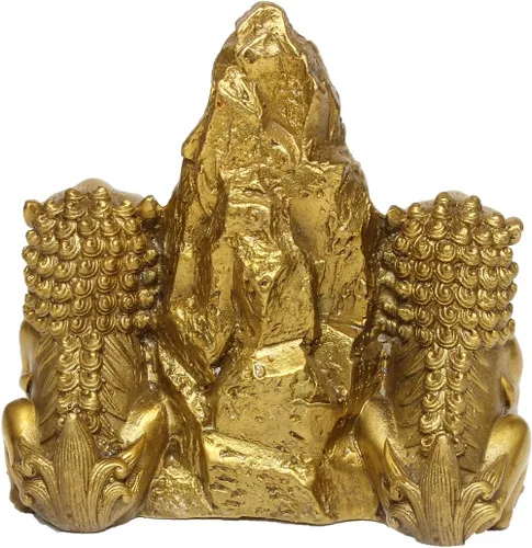 Vista 6 de Estatua de león de latón hecha a mano sentada al lado de Shigandang Mountain Figurine Adornos para el hogar para proteger (M) BS064