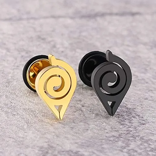 Vista 5 de JINSUO JMBH314 - Aretes de acero inoxidable de alto grado Naruto Anime para mujer, color dorado, plateado y negro, joyería de regalo (color plata)