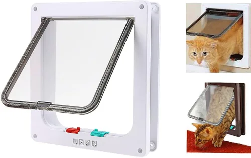 Vista 8 de Xiaoyu Puerta y solapas interiores para perros y gatos, con 4 vías, color marrón, grande