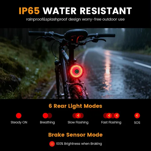 Vista 4 de Bike Light for Night Riding, 2000LM/1000LM Bicycle Headlight & Taillight, Multiple Modes,3000mAh/2000mAh USB C Rechargeable Waterproof LED Bright