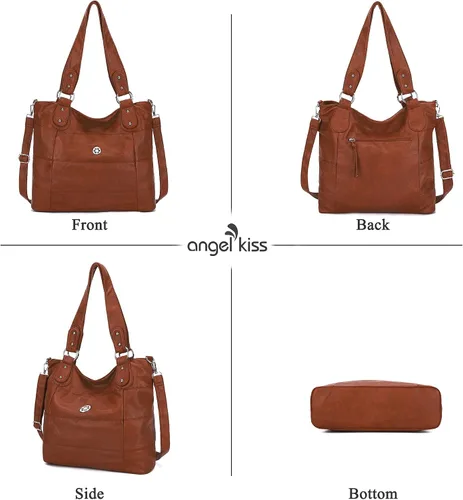 Vista 4 de Angel Kiss Hobo - Bolsos de hombro para mujer, grandes, suaves, de piel sintética lavada, a rayas, bolsos cruzados