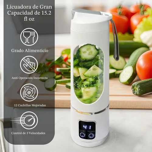 Vista 2 de HomeBeyond Licuadora portátil de tamaño personal de 15 onzas, mini licuadora inalámbrica para batidos y batidos, recargable USB-C, exprimidor
