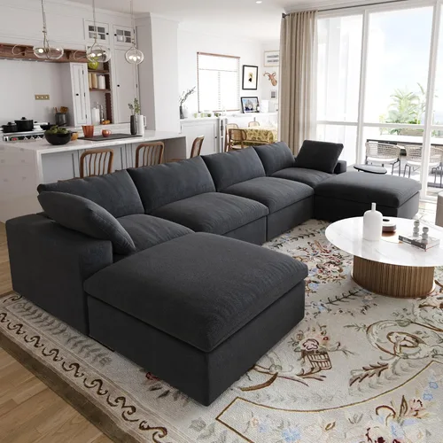 Vista 13 de Sofá modular Cloud de 79 pulgadas, sofá biplaza modular convertible con otomana de almacenamiento, sofá de tela de lino y algodón para sala