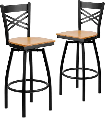 Vista 15 de Flash Furniture HERCULES Series Black ''X'' Taburete giratorio de metal – asiento de vinilo negro