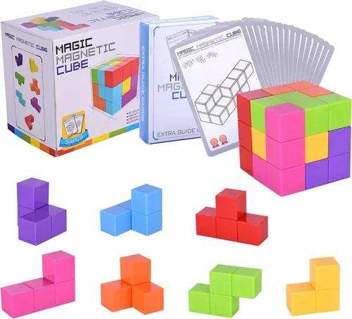 Vista 7 de WorWoder Bloques de construcción magnéticos para niños, cubos magnéticos 3D rompecabezas mágicos, juego de 7 bloques magnéticos de múltiples formas