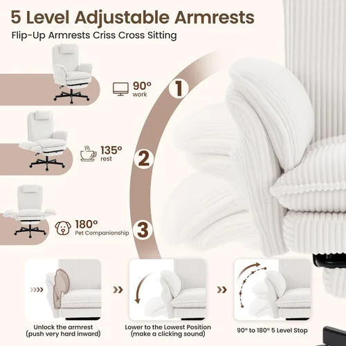 Vista 3 de Criss Cross Office Chair with Flip-Up Arms and Foot Rest, White