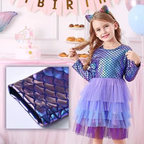 Vista 4 de VIKITA Vestidos de invierno de manga larga para niñas de 3 a 7 años