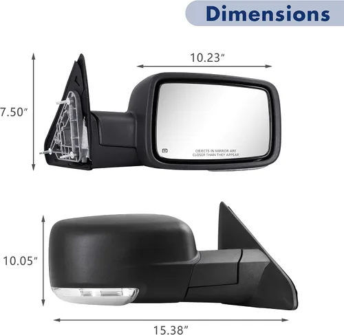 Vista 3 de Espejo lateral para Dodge Ram - Compatible con espejo de remolque 2009-2018 Dodge Ram 1500 2500 3500 4500 5500 con señal de giro calentada