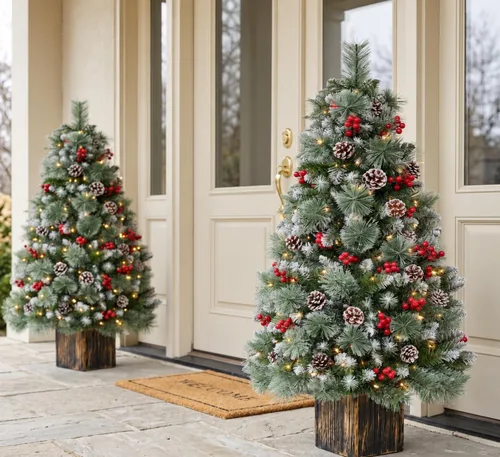 Vista 7 de Jin&Bao Árbol de Navidad artificial de 4 pies, árbol en maceta con 100 Verde bosque