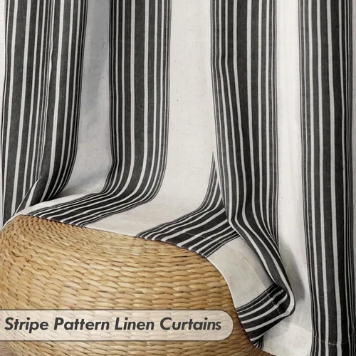 Vista 6 de DriftAway Chris Linen - Cortinas opacas con capa térmica y reductora de sonido, 63 pulgadas de largo para dormitorio, cortinas estampadas a rayas